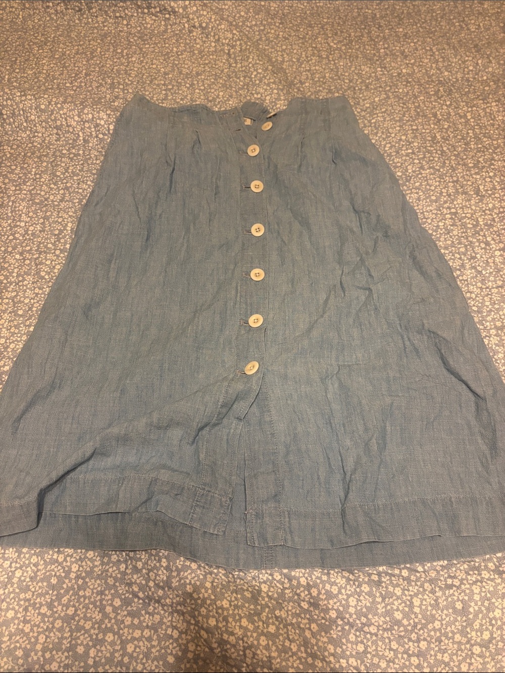 Light Blue Button-Front Skirt W/ Pockets